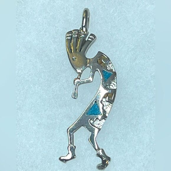 Silver Metal and Stone Inlay Kokopelli Pendant - Picture 3 of 4